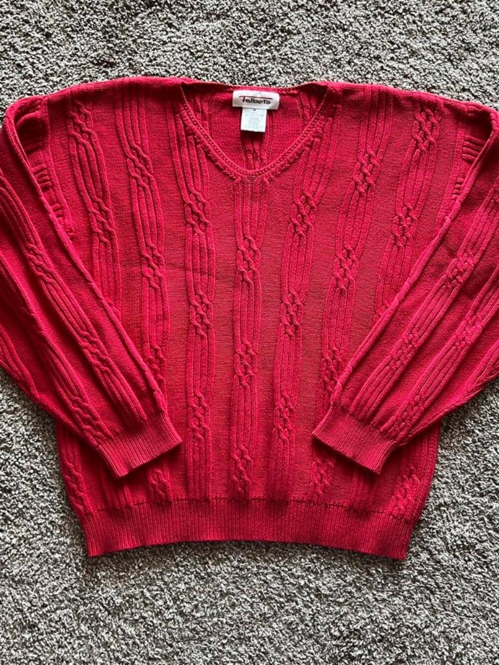 Talbots Red Cable Knit V Neck Sweater